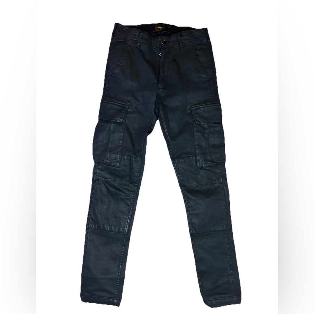 Amiri Black Waxed Denim Skinny Cargo Pants | Size 28 Excellent Condition